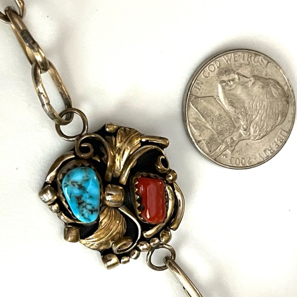 Signed - Kee Tsosie, Navajo. Vintage Sterling, 12K GF Turquoise Slave Cuff /Ring - Picture 3 of 8